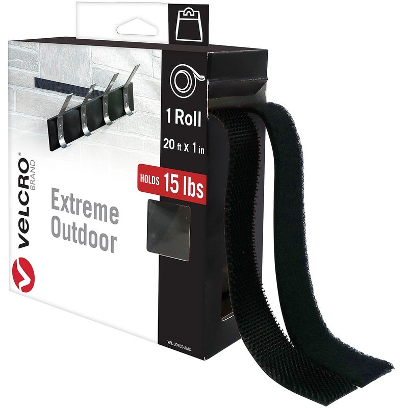 Velcro شريط تثبيت خارجي من علامة Extreme | 20 قدم × 1 بوصة، يتحمل 15 رطل | لاصق قوي ثقيل | للتثبيت على الطوب، الخرسانة للتعليق، 30702 - Image 1